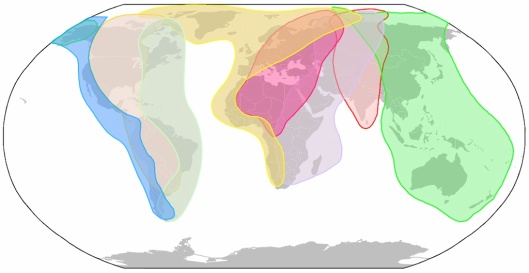 Bird migration falls along defined "migratory flyways". Map by Pepin on Wikimedia Commons
